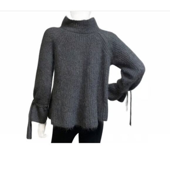 EUC Bow Tie sleeves oversized mohair turtleneck sweater ribbed green sz: S - Picture 11 of 14